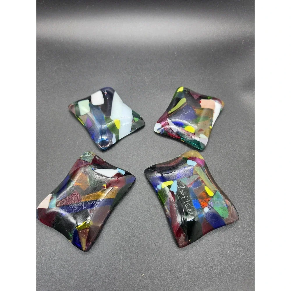 Set‎ Of 4 Frog Valley Fused Glass Dipping Dish Trinket/Ring Tray Signed Mosaic